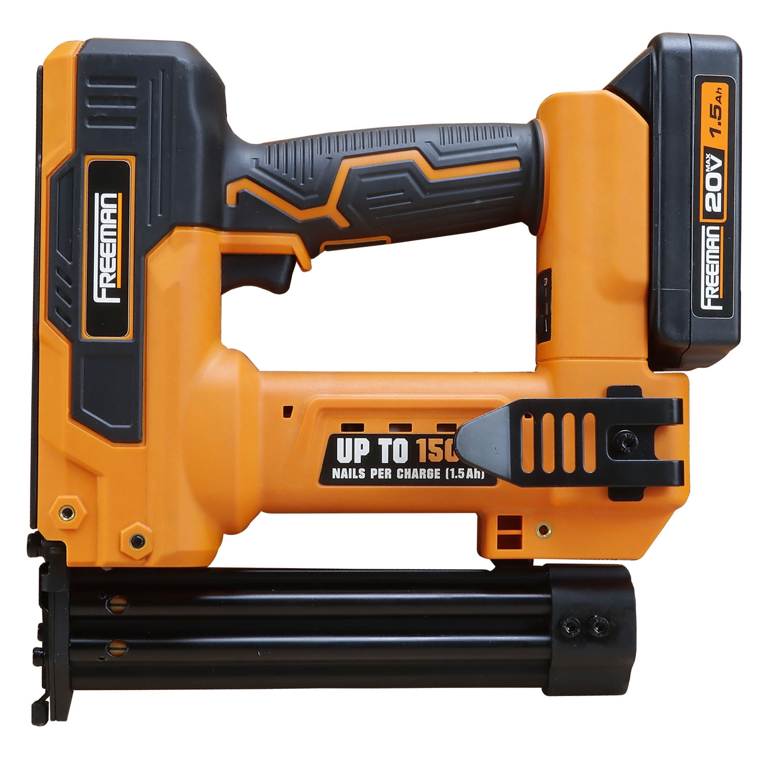Freeman PE20VBR9032 20 Volt Cordless 2-in-1 18-Gauge 1-1/4" Nailer / Stapler Kit with Lithium Ion Battery, Charger, and Fasteners (400 Count) – 1500 Shots per Charge