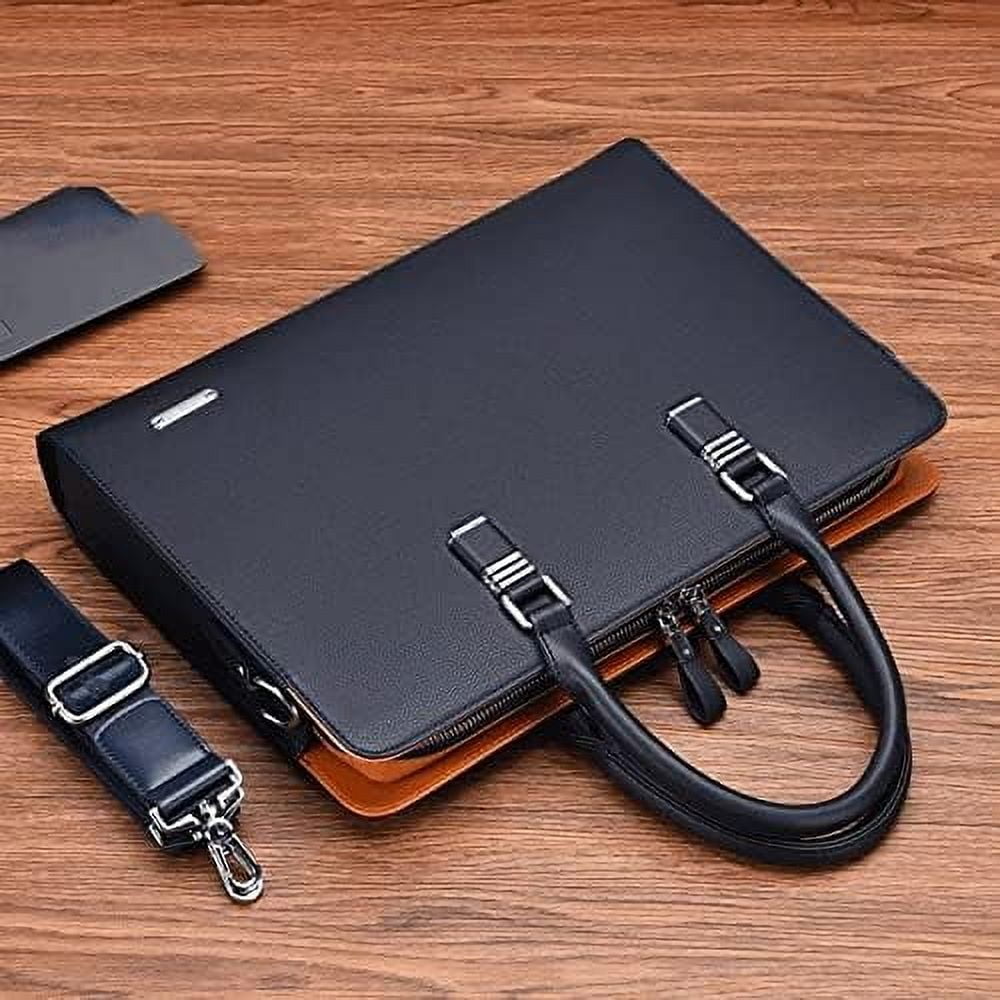 RKXQT Men's Bag Leather Shoulder Bag for Business Briefcase Laptop Casual Large Capacity Handbag (Color : Black Size : 15inch) (Black 14inch)