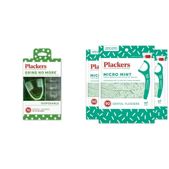 Plackers Grind No More Veilleuse (16 Unités) et Plackers Micro Menthe Fil Dentaire (90 Unités)