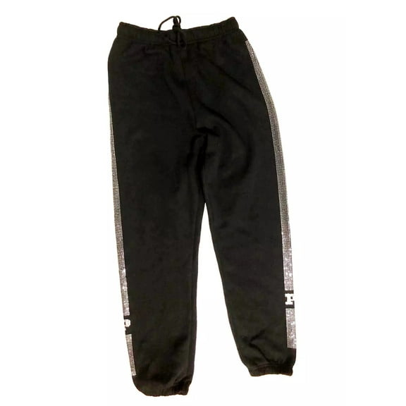 Victoria's Secret Pink Bling Rhinestones Everyday Fleece High-Waist Gym Pants Black Size Large NWT