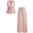 thumbnail image 2 of Ynynloco Girl's 2 Piece Summer Outfits Bow Striped Ruffle Peplum Tank Top Matching Wide Leg Pants Cute Clothing Sets 9-16 Years, 2 of 8