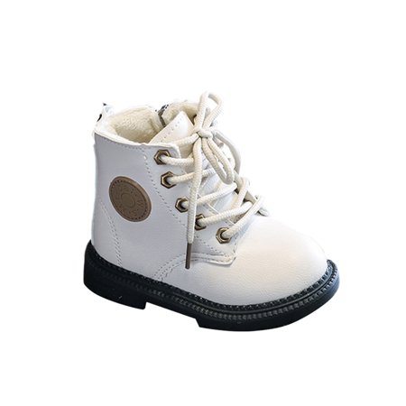 

Gomelly Children Ankle Boots Lace Up Combat Boot Side Zipper Booties Slip Resistant Short Bootie Outdoor School White with Plush Lined 4C