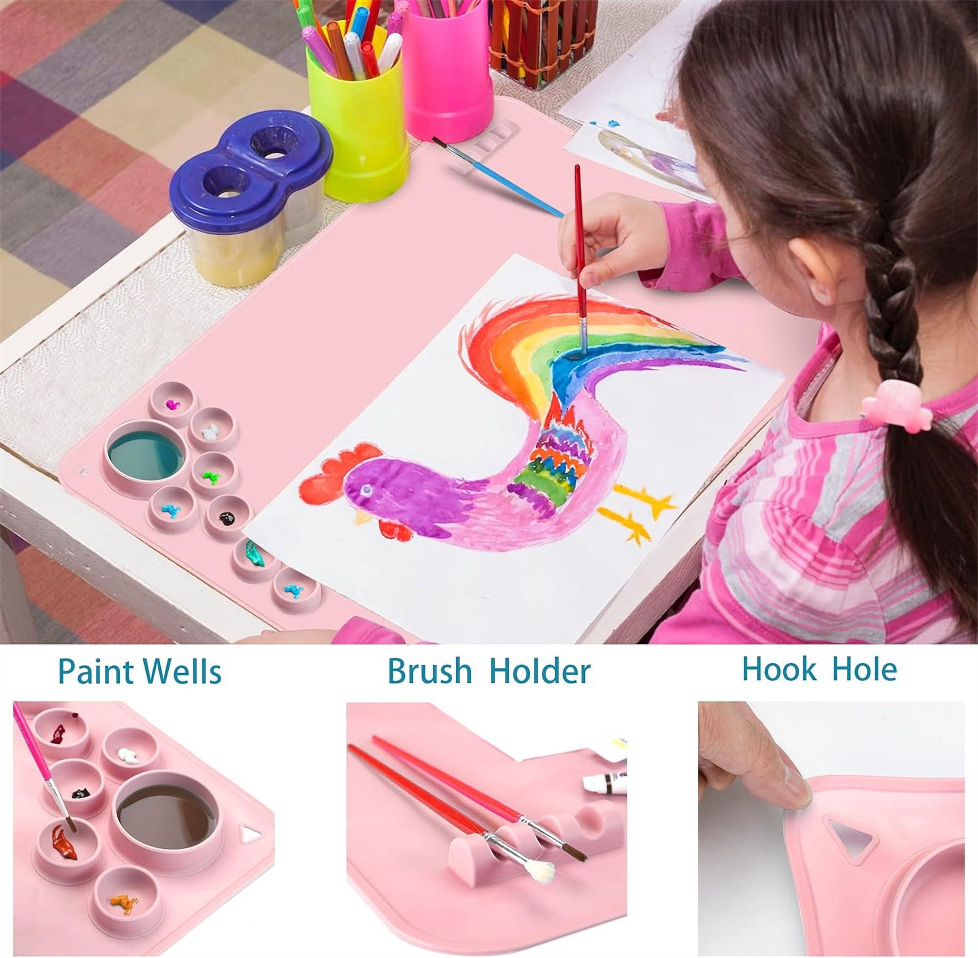 NOGIS Silicone Painting Mat, Silicone Craft Mat for Resin Casting 24“x16” Non Stick Silicone Sheet with Cleaning Cut for Oil painting, Art, Clay and Play (Pink)