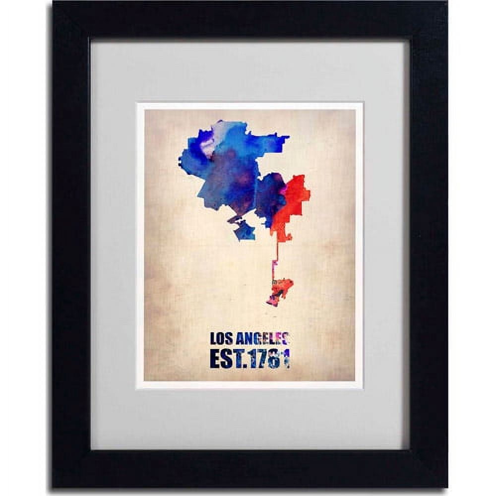 Trademark Fine Art "Los Angeles Watercolor Map 2" Matted Framed Art by Naxart, Black Frame