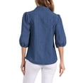 thumbnail image 3 of INSPIRE CHIC Denim Shirt for Women's 3/4 Puff Sleeve Collar Button Down Jean Shirts M Dark Blue, 3 of 5