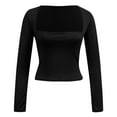 thumbnail image 5 of Arlun,Stretchy Tight Womens Cropped T Shirts Casual Square Neck Long Sleeve Slim Fit Fall Fashion Tops Women's Lightweight Soft Comfy Going out Sexy Tee Shirts Black L, 5 of 5
