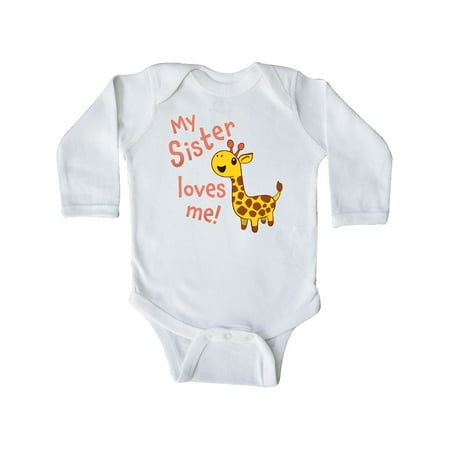 

Inktastic My Sister Loves me- cute giraffe Gift Baby Boy or Baby Girl Long Sleeve Bodysuit