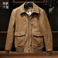 thumbnail image 4 of Chaqueta de piel de vaca de primera capa para hombre, estilo antiguo, informal, elegante, con solapa, estilo A1, de alta gama, 2024, 4 of 5