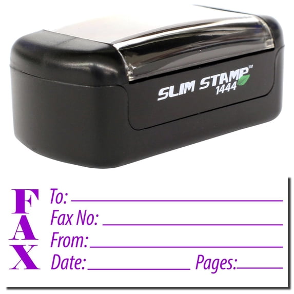 Slim Pre-Inked Fax Stamp Stamp, Slim 1444, Ultra Slim Design, Impression Size 1/2" by 1-3/4", Up to 25,000 Impressions - Purple Ink