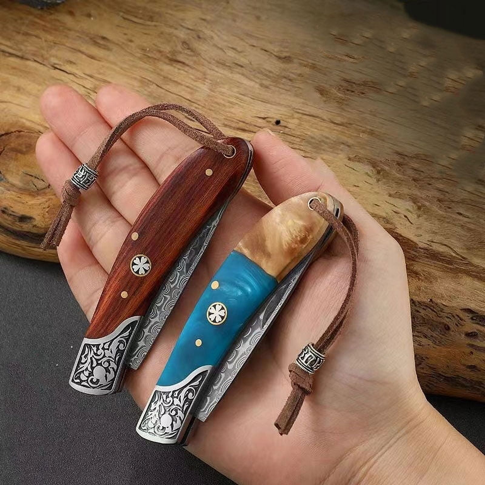 Premium Damascus Folding Knife - Exquisite and Portable, Perfect Gift for Men - Foldable Pocket Knife"