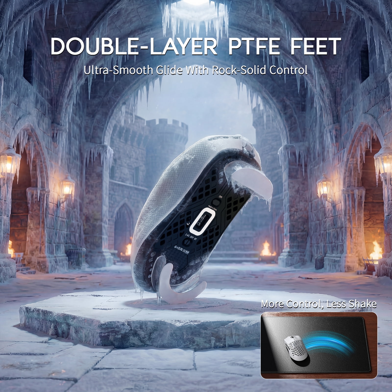 MAMBASNAKE M2 Wireless Gaming Mouse, 41g Carbon Fiber, PAW3395PRO, 40000 DPI, Tri-Mode BT/2.4G/USB-C, Grip Tape, for PC/Mac, White
