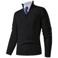 thumbnail image 4 of FYDUU Mens Knit Pullover Sweater Men's Quarter Zip Pullover Sweater Solid Color Casual Warm Neck Ribbed Knit Slim Fit Sweaters Fashion Polo Sweaters, 4 of 6