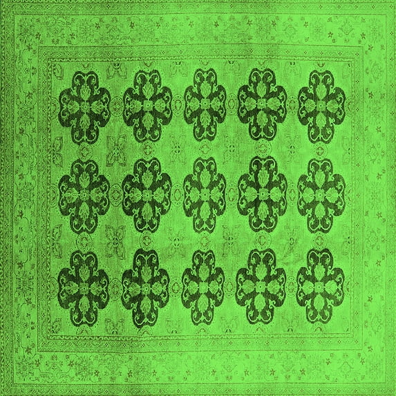 Ahgly Company Indoor Square Oriental Green Traditional Area Rugs, 4' Square