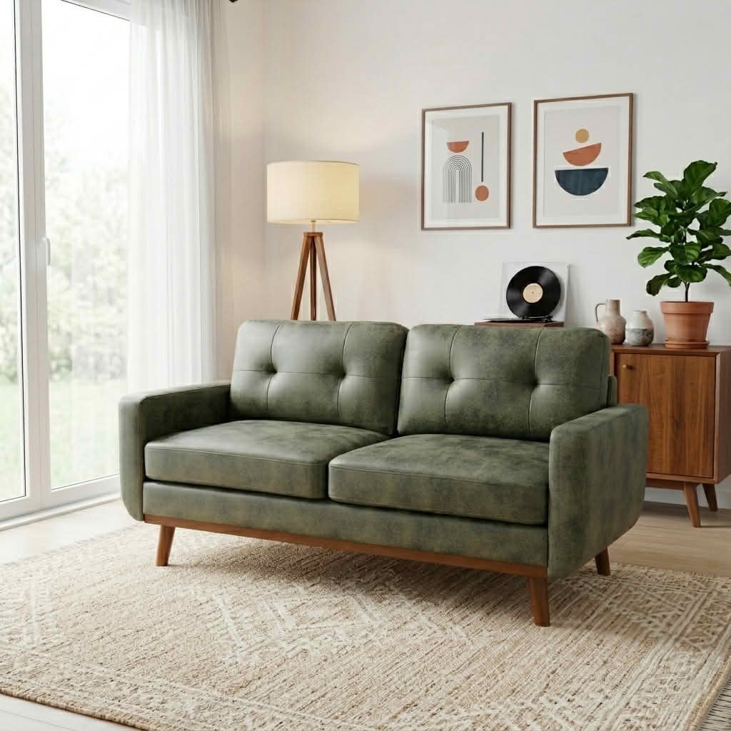 MAYEERTY 65" Modern Minimalist Two‑Seater Loveseat Sofa, Breathable Foil Fabric Upholstered Couch with Solid Wood Legs, Diamond Quilted Backrest for Living Room