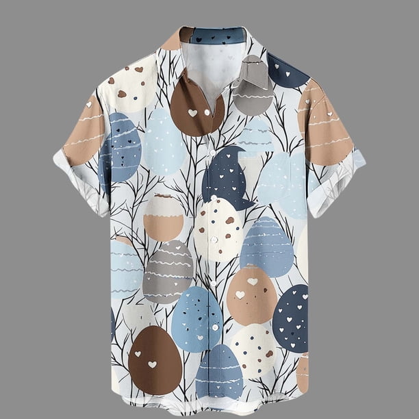 Ceisia Easter Graphic Print Shirt Men's Relaxed Fit Short Sleeve Button-Down Casual Top with Pocket White XXXXXL Gifts