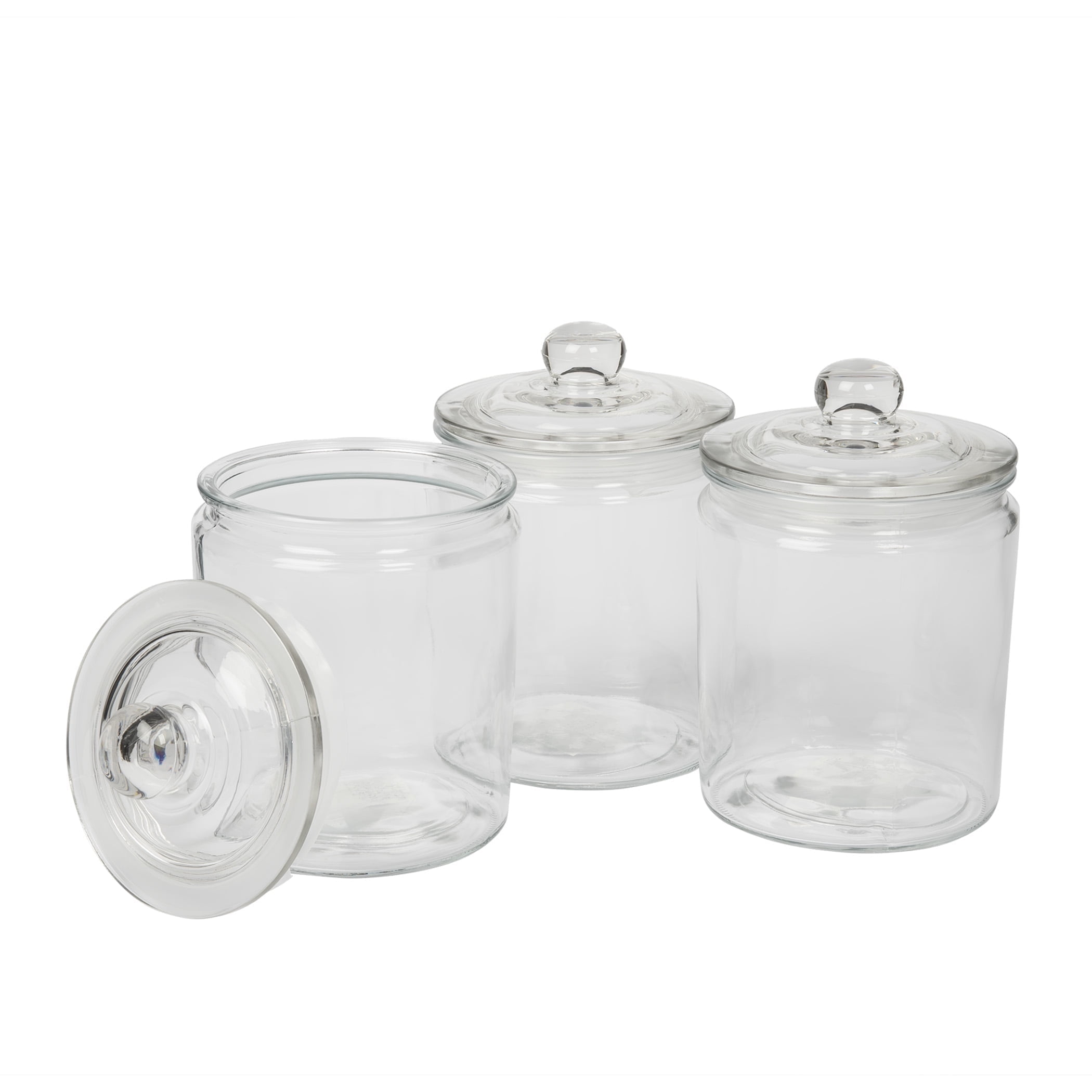 Mason Craft & More Set of 3 Airtight Large Glass Apothecary Jars with Lids, Clear Classic Mason Storage Canisters, 2 Liter (64oz)