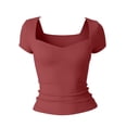 thumbnail image 7 of TEAJOPSUU Womens Summer Tops Sweetheart Neck Short Sleeve Activewear T Shirts Form Fitting Shapewear Tees Red, 7 of 7