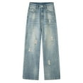 thumbnail image 4 of SWSMCLT Women's Baggy Jeans Denim Trousers Ripped Slimming Denim Pants Mid Rise Summer Casual Button Loose Fit Blue X-Small, 4 of 5