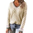 thumbnail image 2 of Vedolay Womens Sweaters Womens Causal Long Sleeve V Neck Lightweight Corchet Pullover Sweater,Beige L, 2 of 4