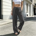 thumbnail image 5 of ZHYou No Boundarie Linen Pants for Women Wide Leg Drawstring Stretchy Waist Casual Loose Fit Lightweight Trousers with Pockets,Dark Gray,Size 3XL, 5 of 5