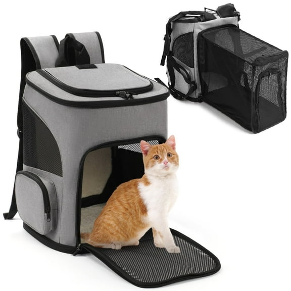 Cat Backpack Expandable, HUTACT Pet Carrier for Cats, Pets Hands-Free Breathable Foldable Backpack with 2 Soft Pads for Small Dogs up to 15 lbs Soft Side Carrier Outdoor Activities Travel Go to Vet