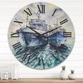 thumbnail image 2 of Designart 'Blue Fishing Boats Before A Storm Anchored' Nautical & Coastal Wood Wall Clock, 2 of 5