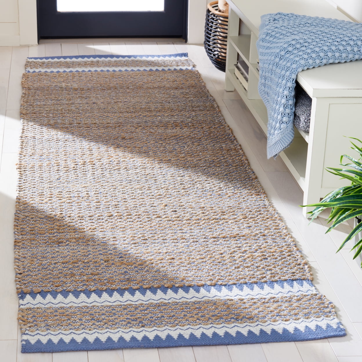 SAFAVIEH Natural Fiber Becky Solid Area Rug, Natural/Blue, 9' x 12'