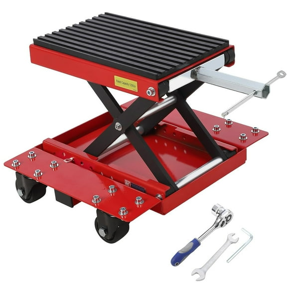 Pinypikaka Motorcycle Lift Jack 1200lbs Transmission Scissor Jack with Wide Deck & Dolly, Thickened Rubber Pad Dirt Bike Stand Lift for ATV, Street, Cruiser Bikes