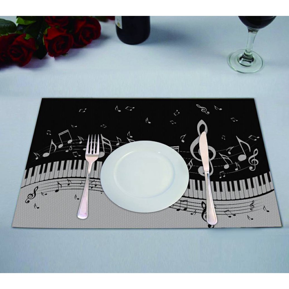 ECZJNT piano keys with musical notes Placemat Table Mat Cup Mat 12x18