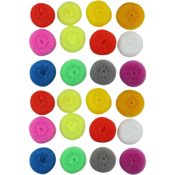 24Pcs Non-Scratch Cleaning Ball Random Color Plastic Clean Up Grease Dish Mesh Scrubber Household Supplies