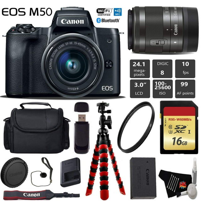 Canon EOS M50 Appareil Photo Numérique Sans Miroir avec Objectif 15-45mm Ensemble Professionnel