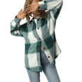 thumbnail image 6 of Okbabeha Women's Button Down Lapel Jacket, Long Sleeve Plaid Loose Outwear, 6 of 9