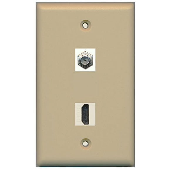RiteAV - 1 Port HDMI 1 Port Coax Cable TV- F-Type Ivory Wall Plate