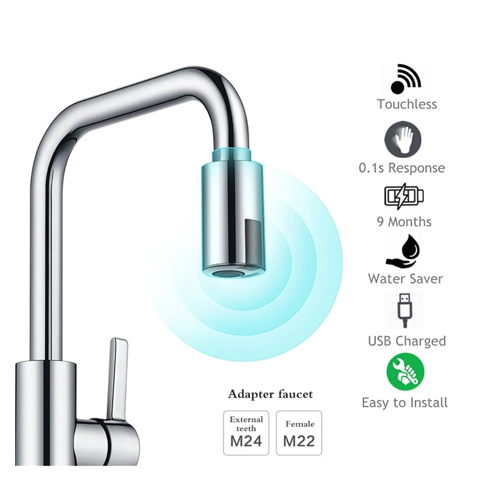 Intelligent Faucet Water-Saving Sensor Non-contact Faucet, Infrared Sensor Adapter Kitchen Faucets Nozzle For Kitchen Bathroom ,Made to Last