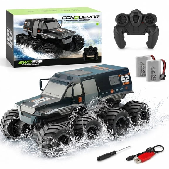 Q137 8WD Amphibious RC Truck, 1:12 All-Terrain Remote Control Car,2 Battery 7.4V High-Speed Remote Control Car for Boys Girls Ages 6-12