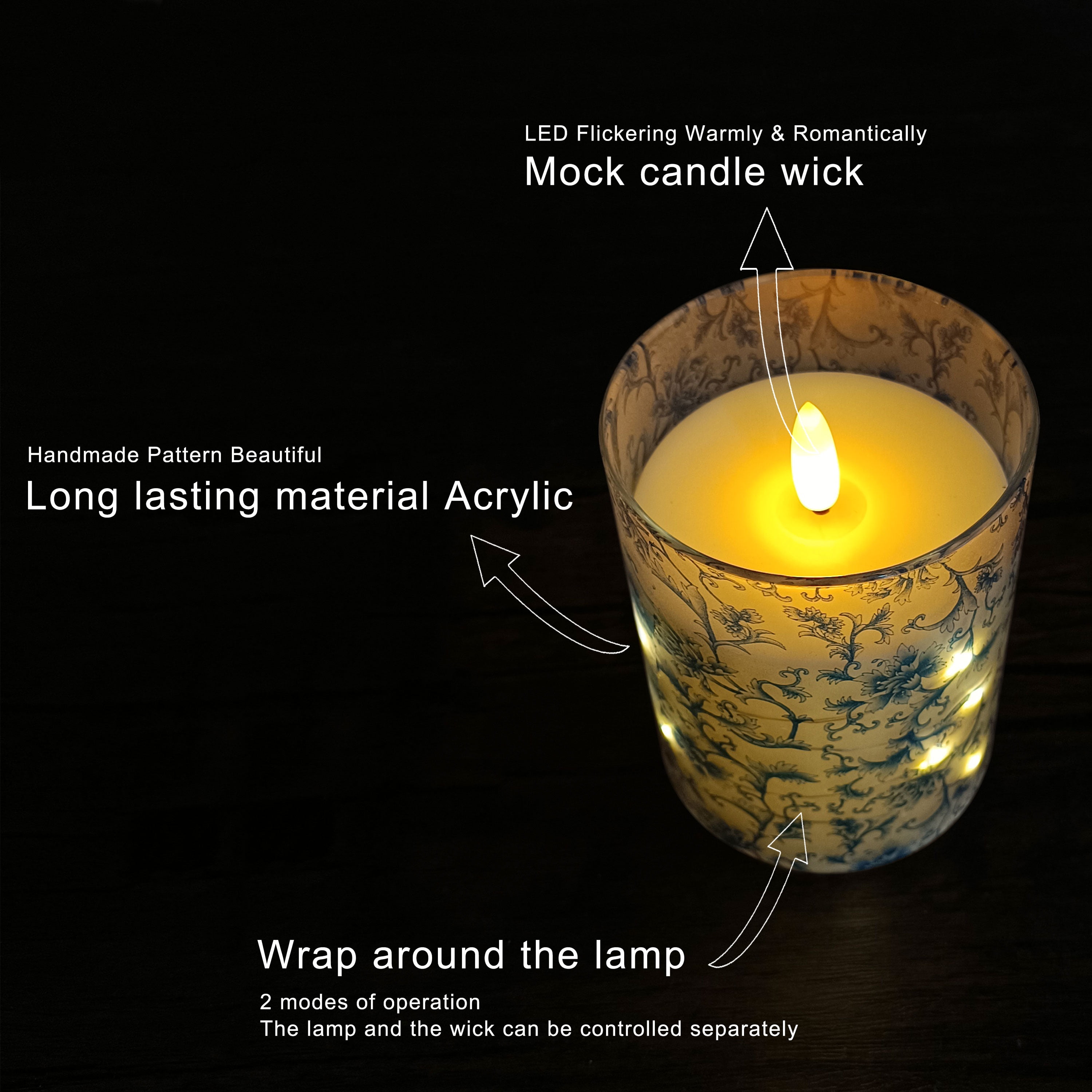 Flameless Candles with String Lights LED Candle Battery Operated Candles with Remote Control,Printed Pillar LED Candles for Wedding Holiday Table Home Decorations,Set of 3