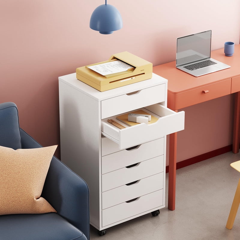 Kelno Rolling File Cabinet Under Desk Lateral Filing Storage Organizer with Lockable Casters Mobile Printer Stand, White
