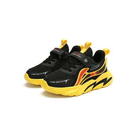 

Harsuny Boys Walking Soft Trainers Breathable Round Toe Sneakers Gym Low Top Black Yellow 13C