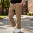 thumbnail image 2 of DJDLJWCJ Boys School Uniform Pants Comforty Elastic Waist Straight Cargo Pants Solid Color Side Pocket Casual Trousers Khaki Size 5T, 2 of 2