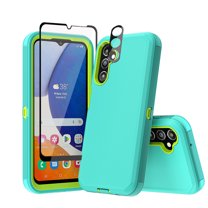 Xhy Samsung Galaxy A14 5G Case with Screen and Lens Protector Military Grade Heavy Duty Protection 3 in 1 Shockproof Armor Rugged Durable for Galaxy A14 5G Phone - Green Yellow