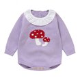 thumbnail image 4 of Wxirdiow Newborn Baby Girl Clothes Baby Girl Outfit Newborn Bow Sweatshirt Bubble Romper Bodysuit Infant Fall Clothes Purple Size,9-12 Months, 4 of 5
