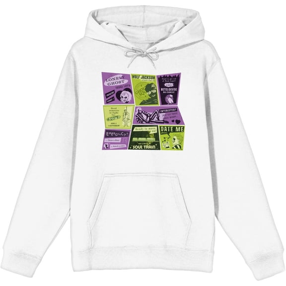 Beetlejuice Beetlejuice Valentine Card Collage Adult White Long Sleeve Hoodie-Medium