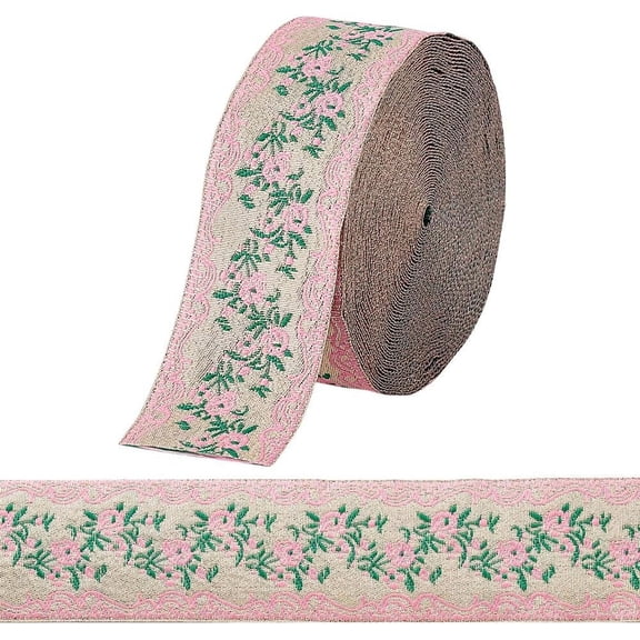 10 Yards 1.46 inch Jacquard Ribbon Vintage Embroidered Ribbon Floral Pattern Ribbon Decoration Gold Silk Jacquard Fabric Trim for Dresses Headbands Towels Drapes DIY Clothes