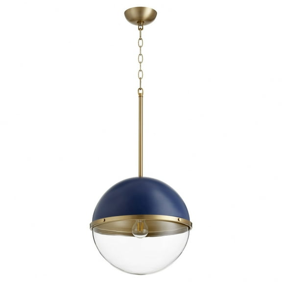 83-12-3280 Quorum Lighting 12.75 Inch 1 Light Sphere Pendant-Blue/Aged Brass Finish -Traditional Installation