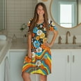 thumbnail image 3 of FKELYI Women's Nightgown Short Sleeve Pajama Dress Skin-Friendly Sleepwear Dress Groovy Hippie Daisy Flower Print Button Down Sleep Shirts Breathable Boyfriend Nightdress, S, 3 of 6
