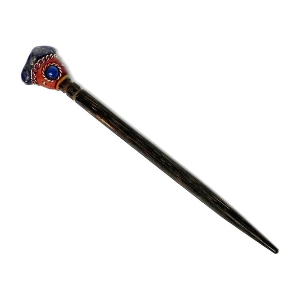 Palo de pelo de madera de Chonta con piedras preciosas curativas naturales, pasador largo para moños, regalos hechos a mano para mujer, accesorios Boho Reiki (sodalita azul)