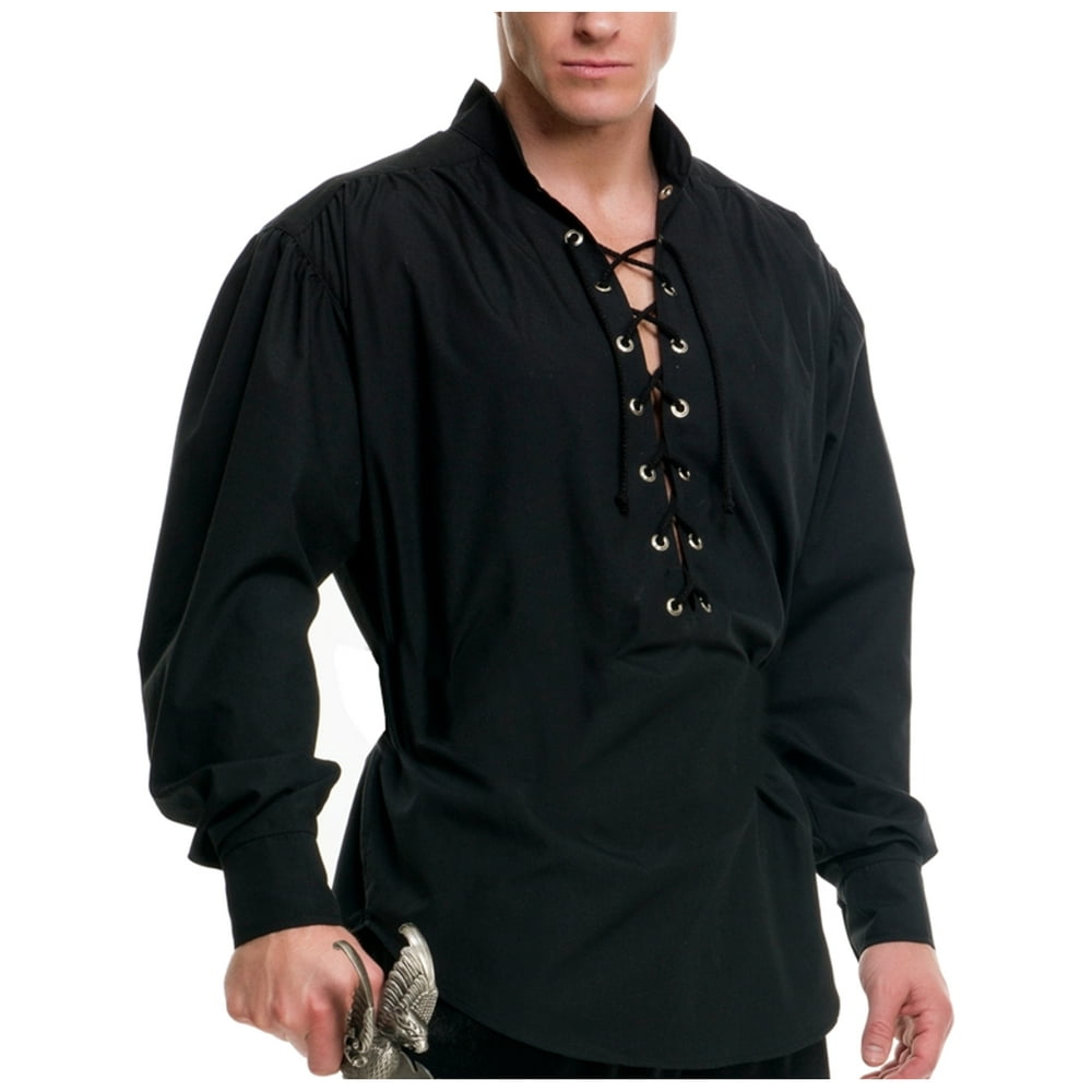 Charades Costumes Mens Black Lace Up Pirate Buccaneer Shirt With Metal ...