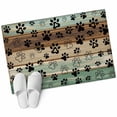 thumbnail image 2 of Area Rug 2 x 3 Ft, Teal Brown Indoor Accent Bathroom Rugs for Kitchen/Laundry Room, Pet Paw Printed Farmhouse Dog Claws Wood Grain Washable Non-Slip Runner Floor Mat for Entryway, Living Room, 2 of 7