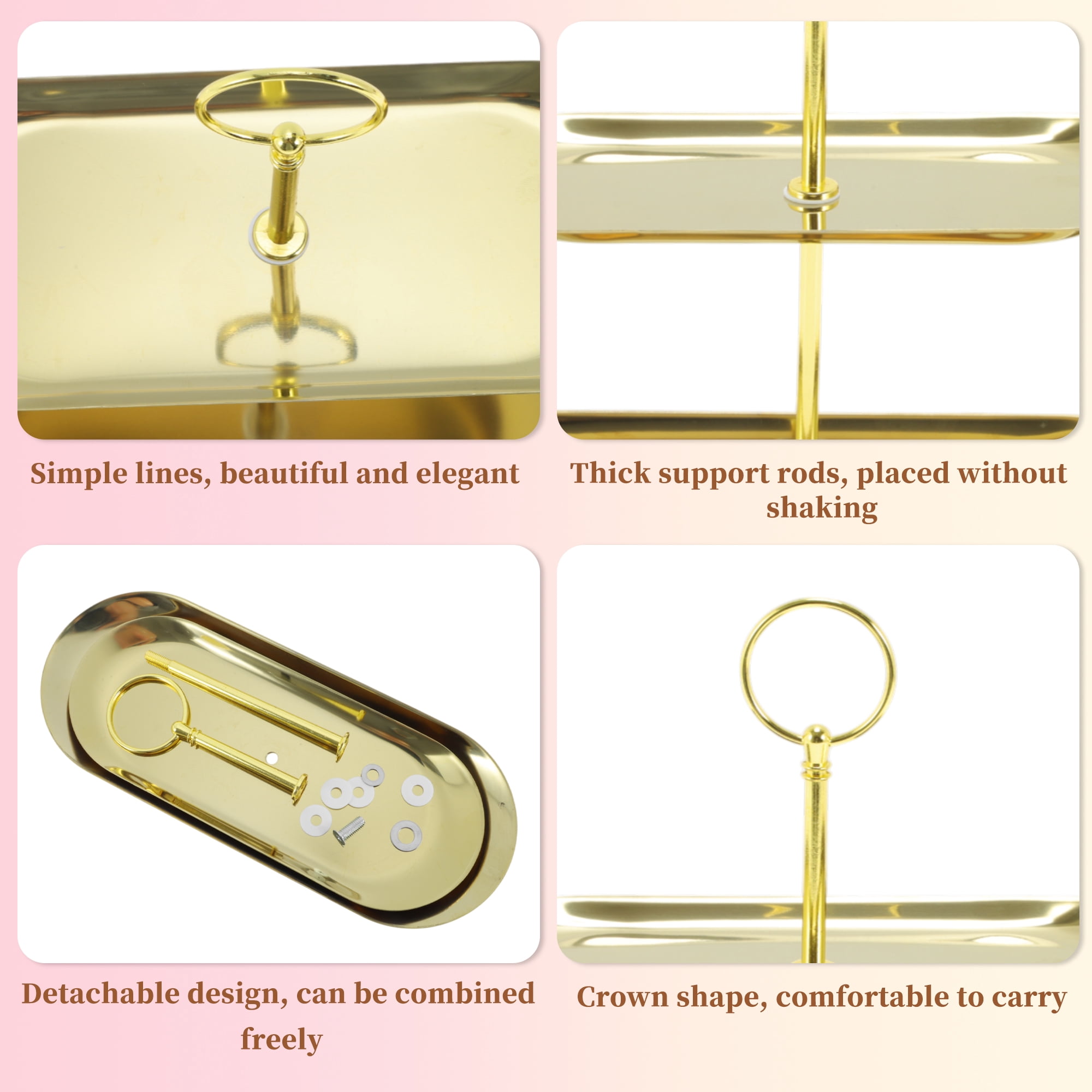 Unique Bargains 2 Tier Dessert Cupcake Stand Ring Design Holder Gold Tone