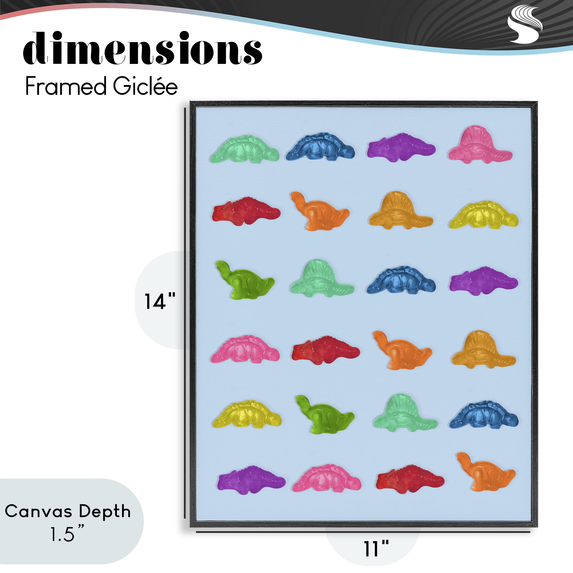 Stupell Industries Colorful Dinosaur Gummies Black Framed Giclee Art, design by LISH Creative